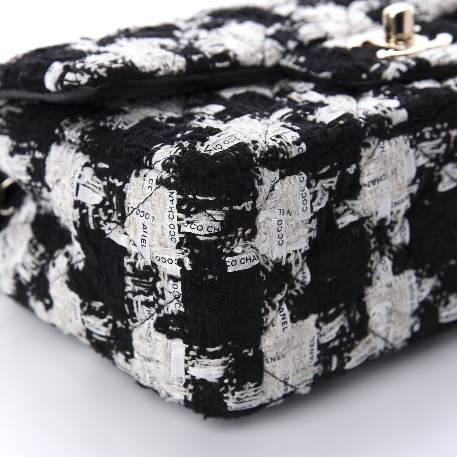 Chanel Tweed Quilted Mini Rectangular Flap Black Ecru White 6 of 11