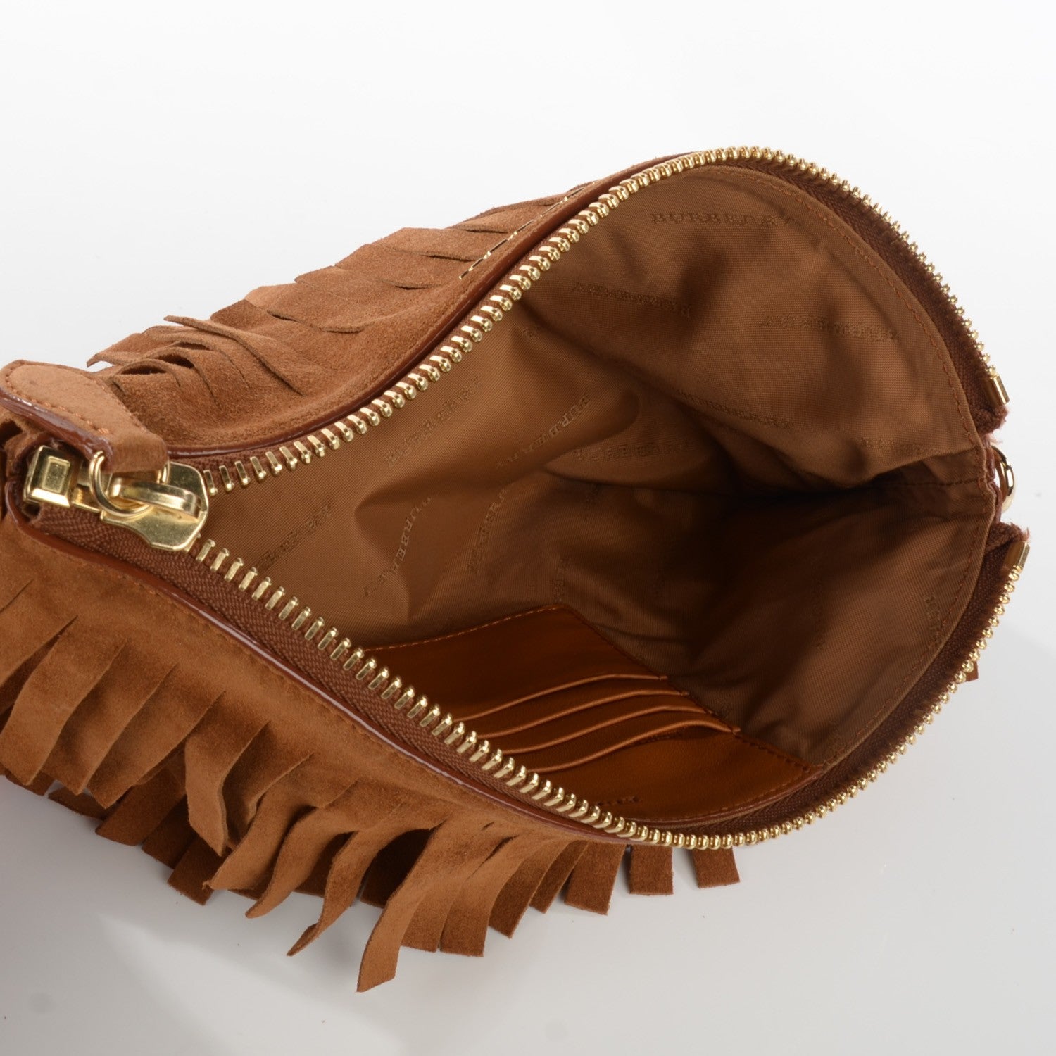 Burberry Suede Fringe Peyton Crossbody Clutch Bag Amber 5 of 12