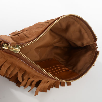 Burberry Suede Fringe Peyton Crossbody Clutch Bag Amber 5 of 12