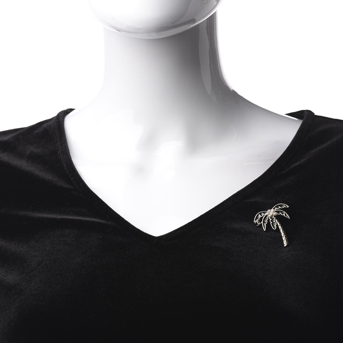 Enamel Pearl Palm Tree Brooch Green Gold