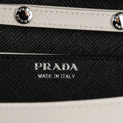 Prada Saffiano Bi-Color Chain Wallet Talco Nero Black 5 of 6