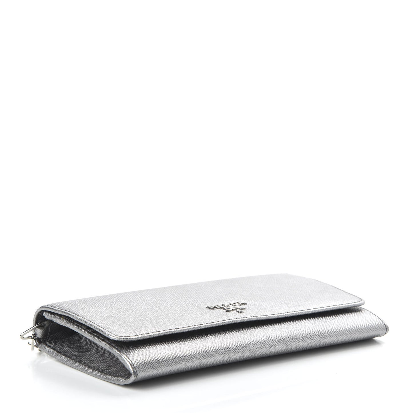Metallic Saffiano Metal Chain Wallet Cromo
