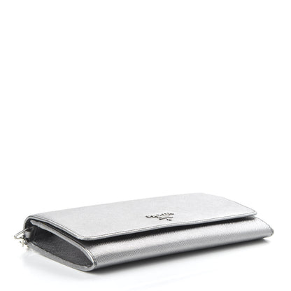 Prada Metallic Saffiano Metal Chain Wallet Cromo 4 of 10