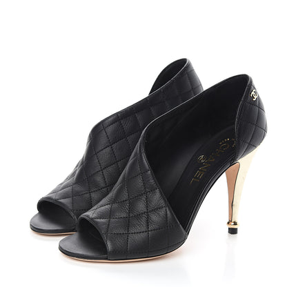 Chanel Calfskin Quilted Peep Toe Pumps 37.5 Black 3 of 9