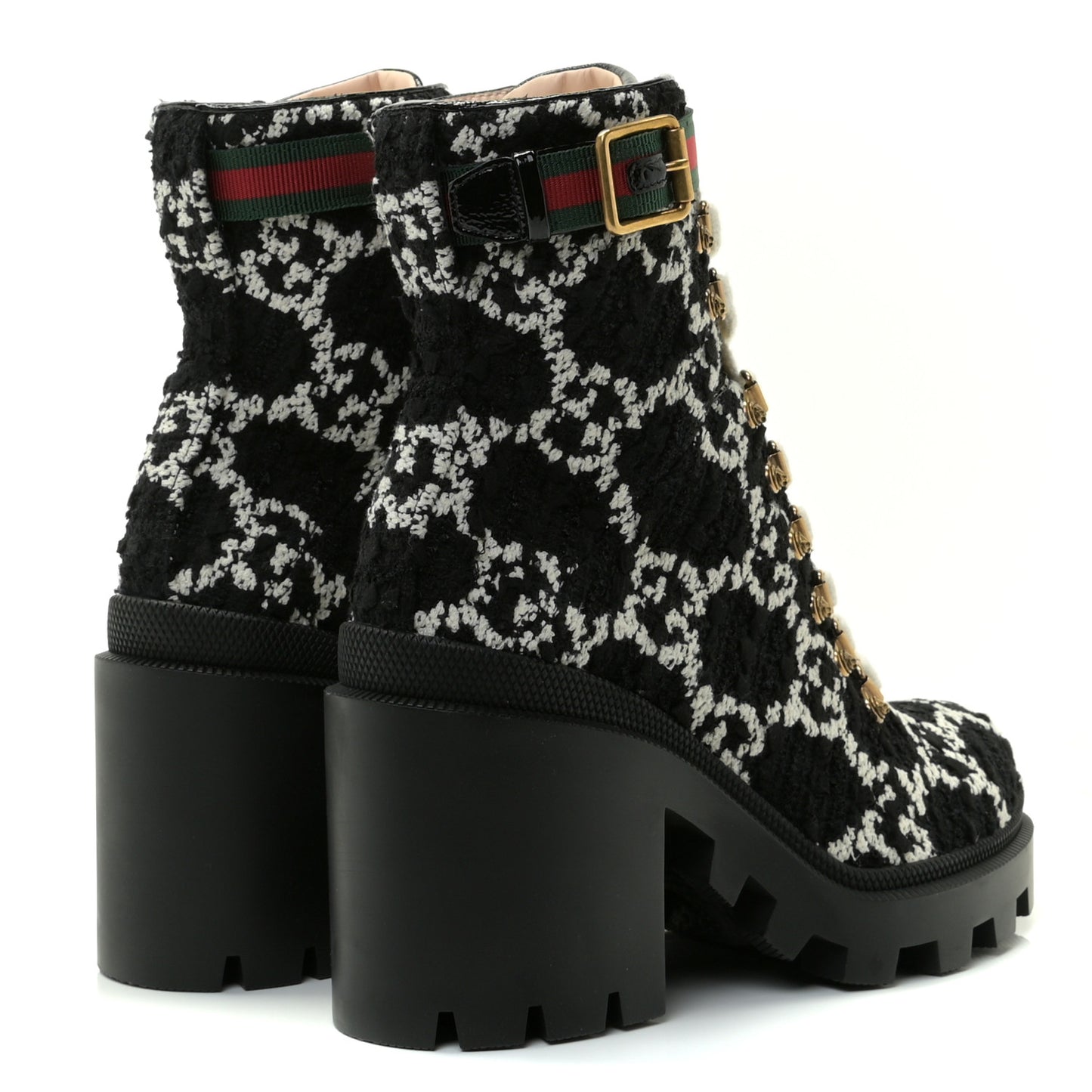 Tweed GG Monogram Lace Up Combat Ankle Boots 36 Black