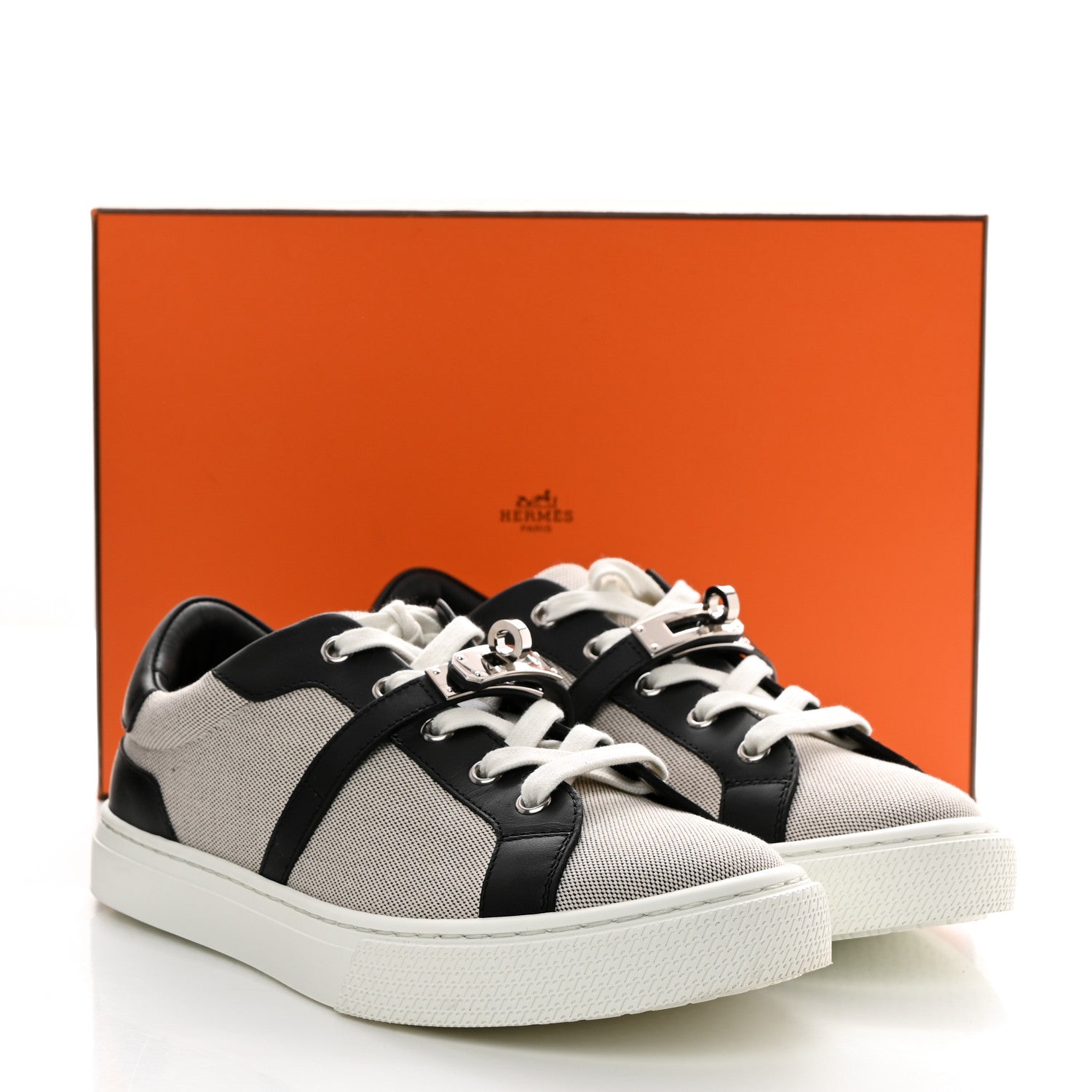 Hermes Calfskin Canvas Day Sneakers 38 Black White 8 of 8