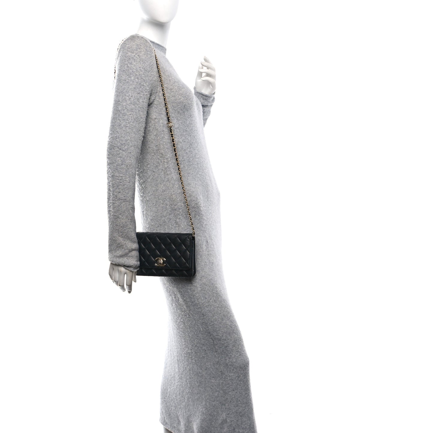 Caviar Quilted Camellia Wallet On Chain WOC Black