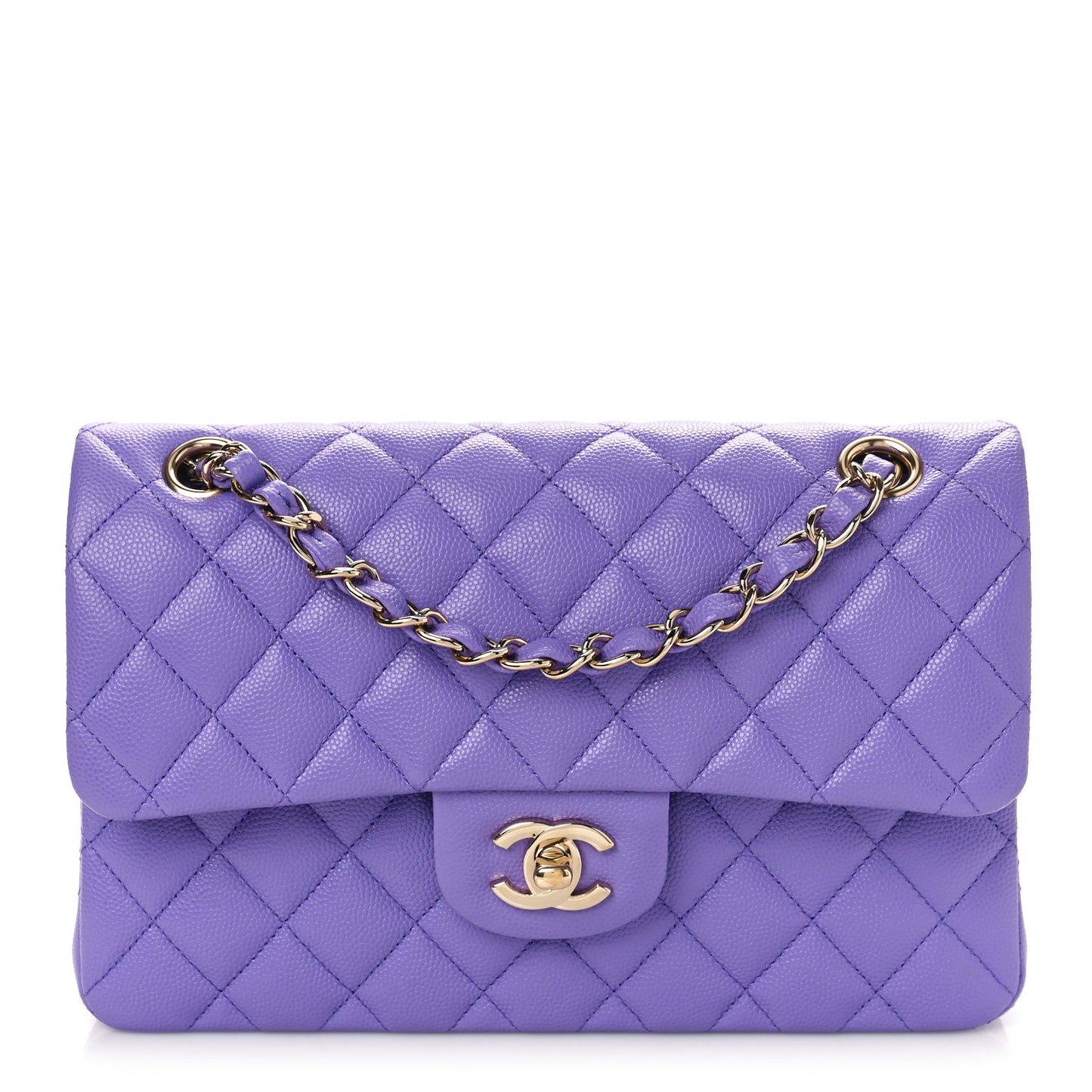 Caviar Quilted Small Double Flap Purple