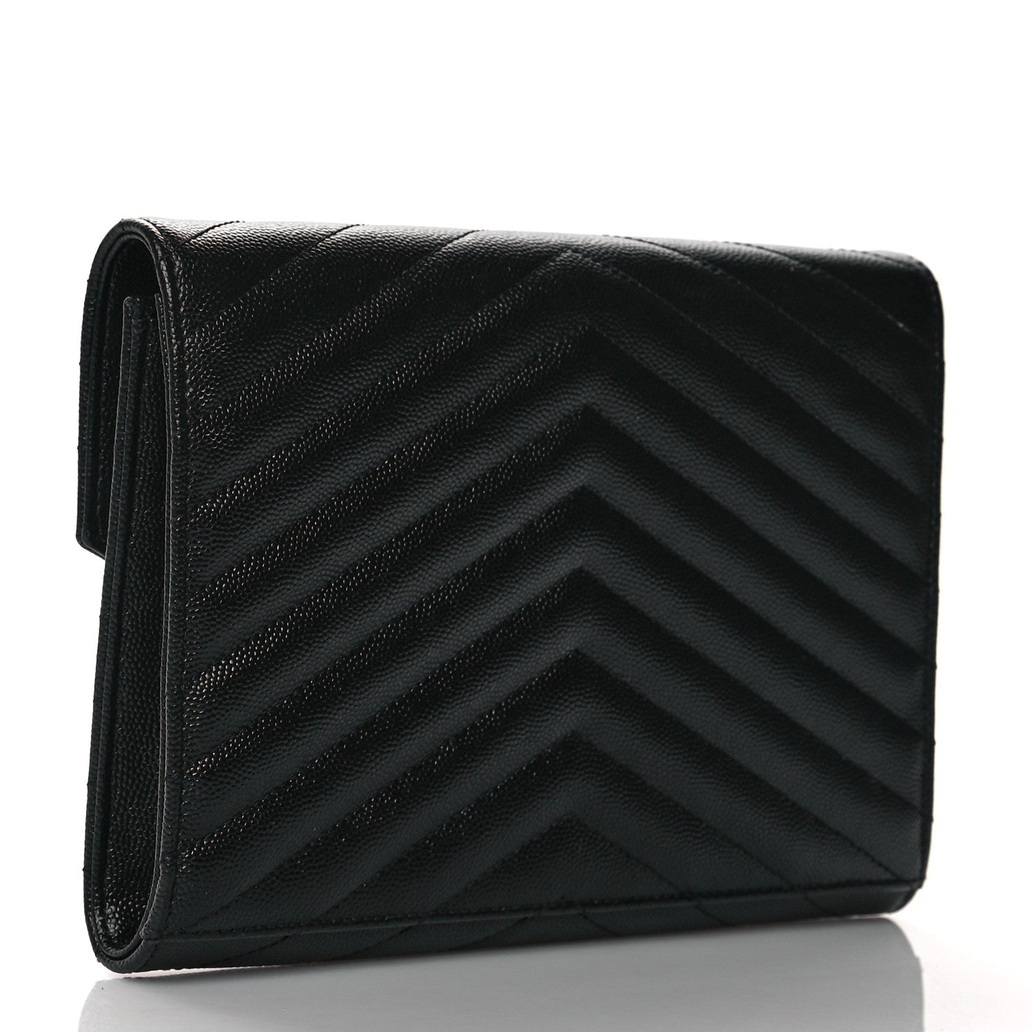 Saint Laurent Grain De Poudre Matelasse Chevron Monogram Envelope Clutch Black 3 of 10