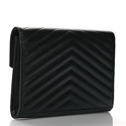 Saint Laurent Grain De Poudre Matelasse Chevron Monogram Envelope Clutch Black 3 of 10