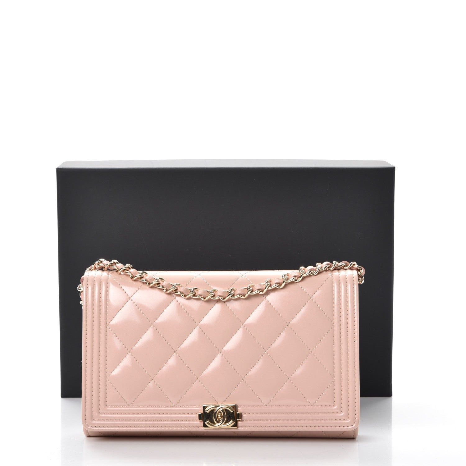 Chanel Iridescent Calfskin Quilted Boy Wallet on Removable Chain Light Pink 12 of 12