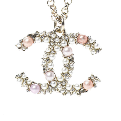 Chanel Crystal Pearl CC Pendant Necklace Gold Pink 4 of 5