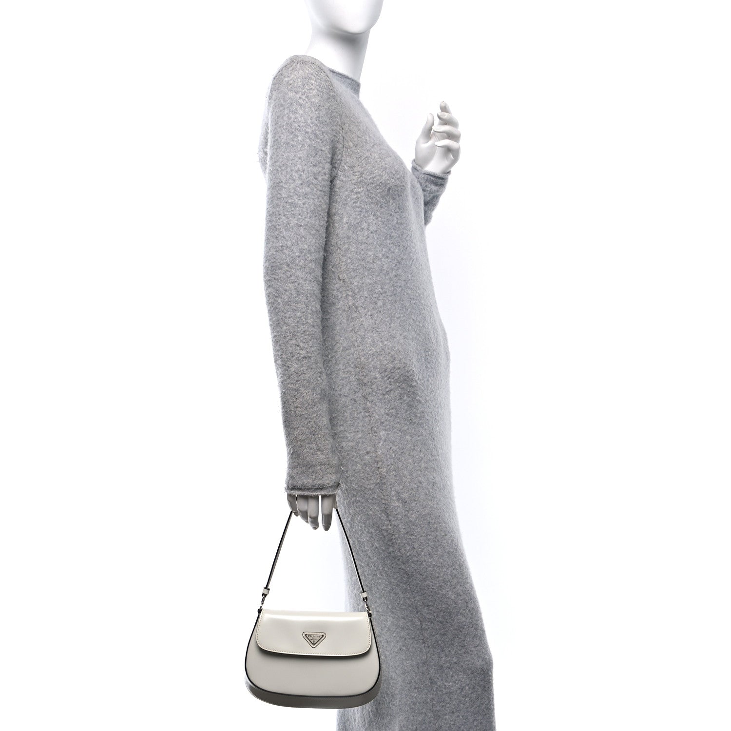 Prada Spazzolato Cleo Flap Shoulder Bag White 2 of 9