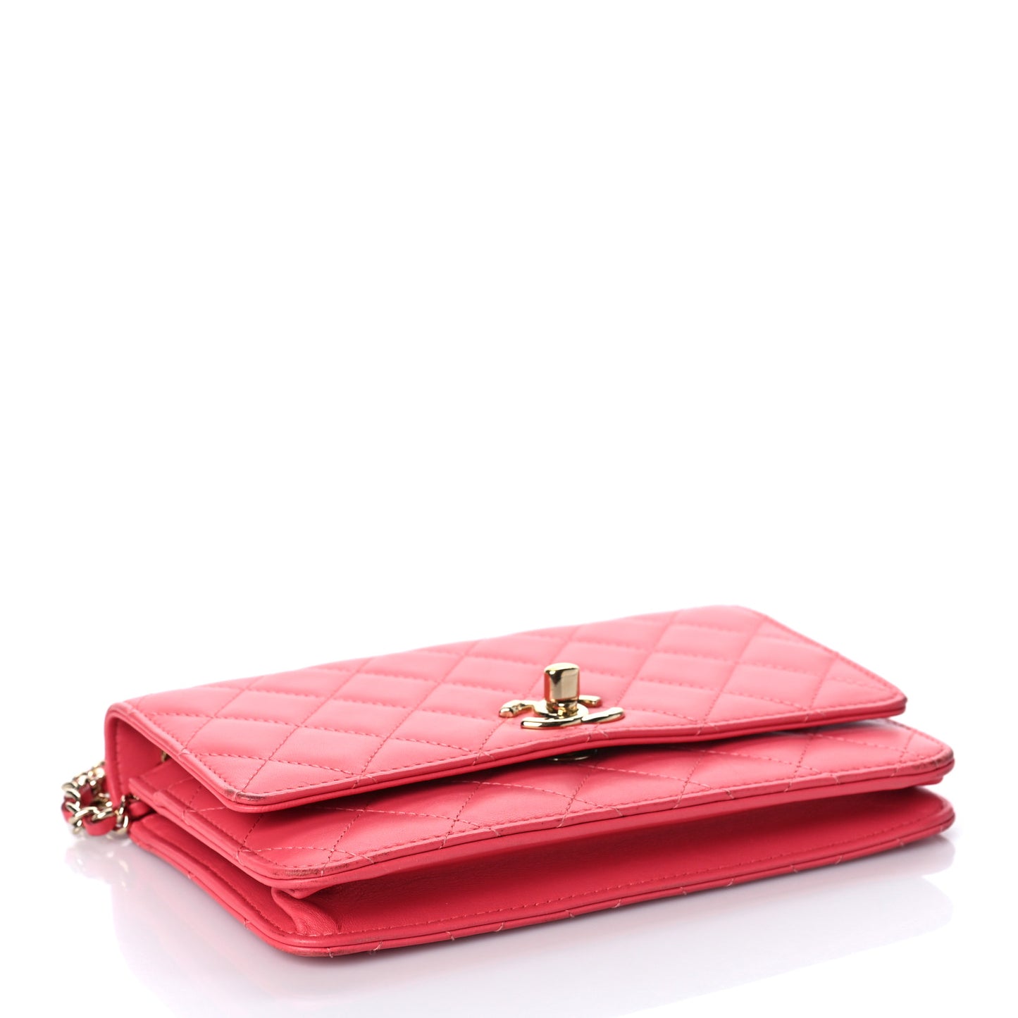 Lambskin Quilted Trendy CC Wallet On Chain WOC Pink