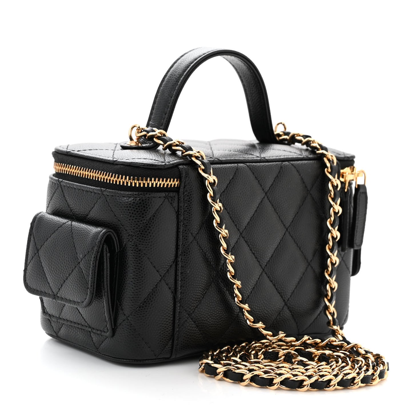 Caviar Quilted Polly Pocket East West Top Vanity With Chain Black