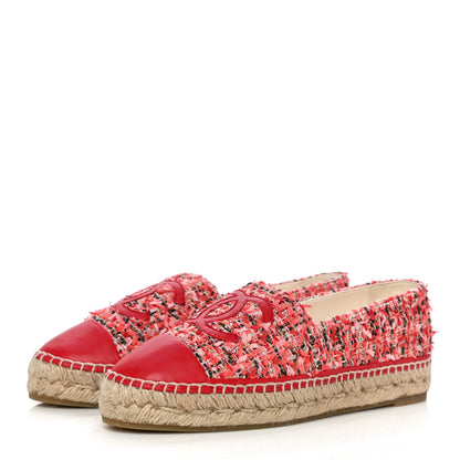 Chanel Tweed Lambskin CC Espadrilles 39 Coral Pink Black Red 3 of 16