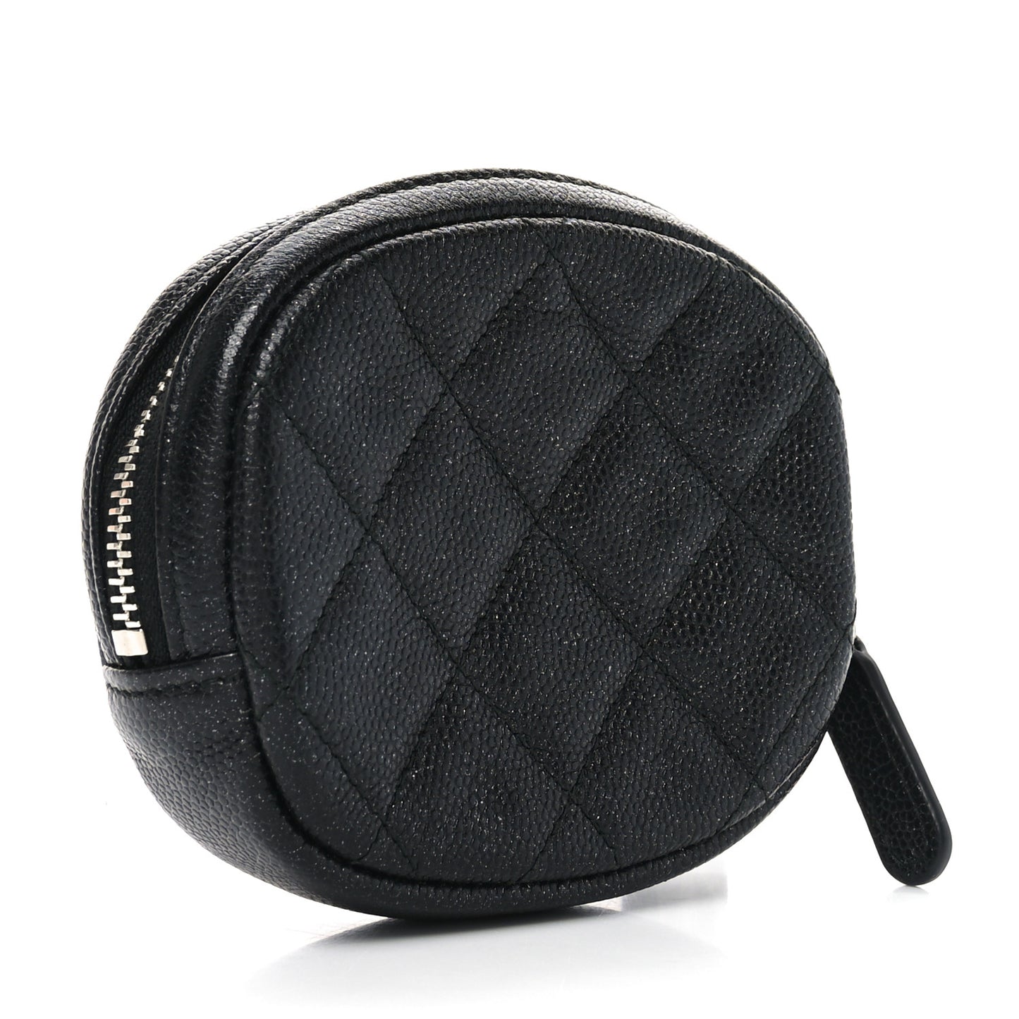 Metallic Caviar Quilted Zip Around Classic Coin Purse Black