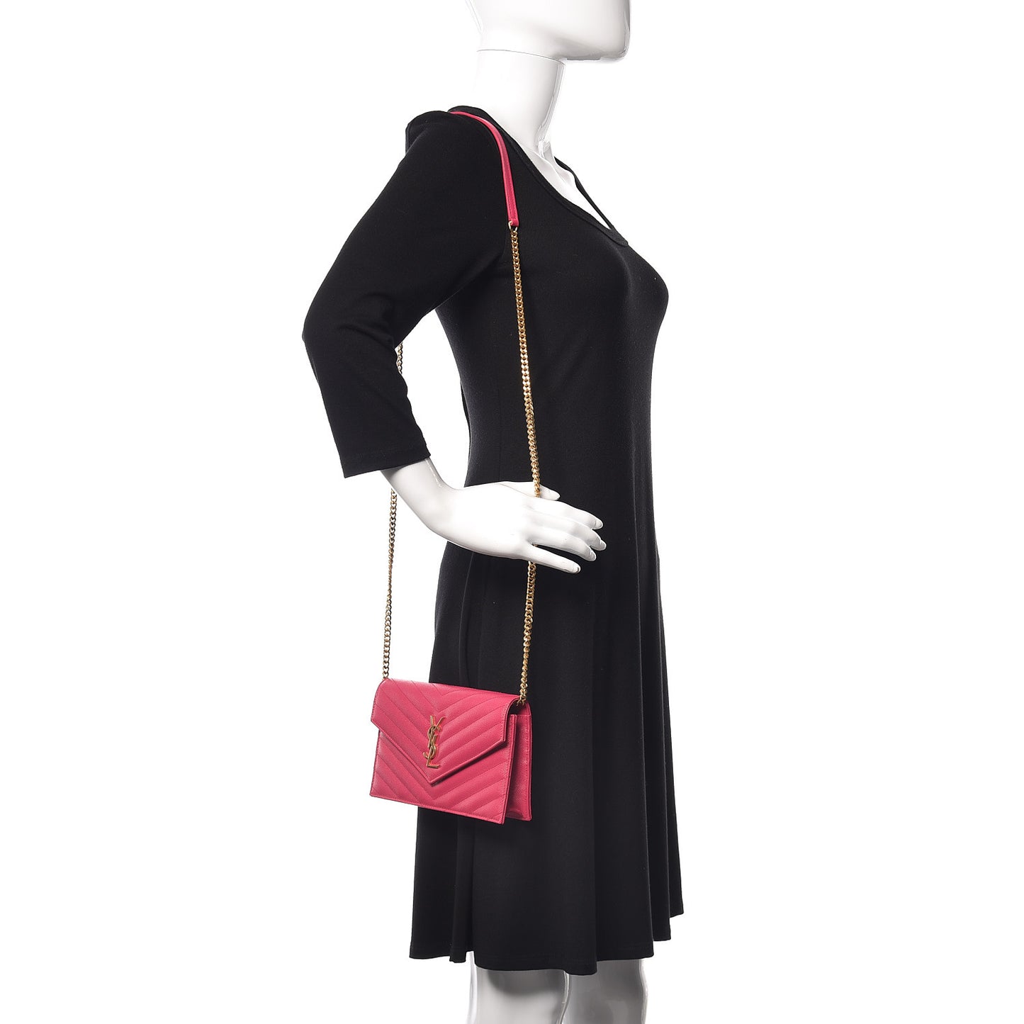 Grain De Poudre Matelasse Chevron Monogram Envelope Chain Wallet Bubblegum