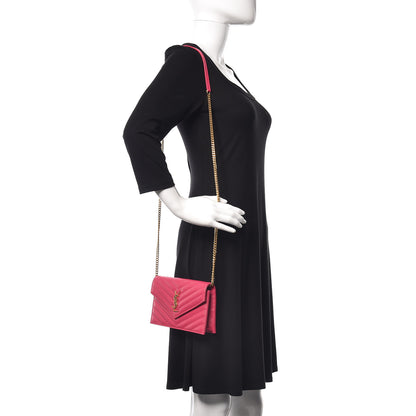 Saint Laurent Grain De Poudre Matelasse Chevron Monogram Envelope Chain Wallet Bubblegum 2 of 12