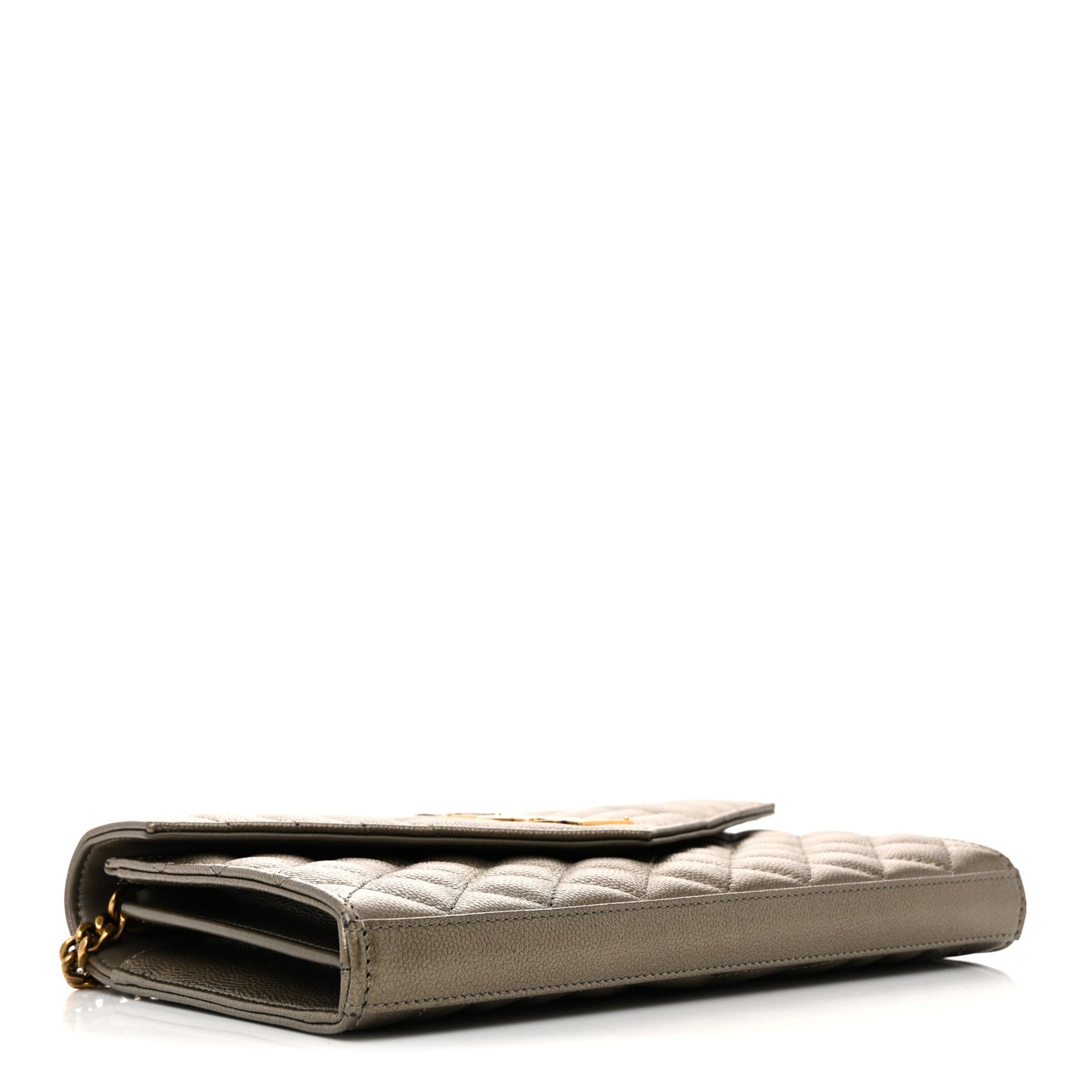 Metallic Grain De Poudre Mixed Matelasse Triquilt Monogram Chain Wallet Piombo