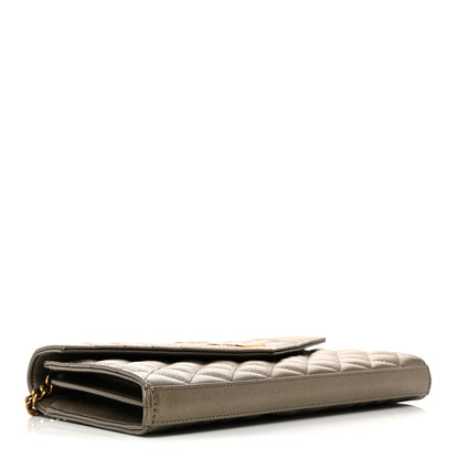 Saint Laurent Metallic Grain De Poudre Mixed Matelasse Triquilt Monogram Chain Wallet Piombo 4 of 16