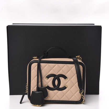 Chanel Caviar Quilted Medium CC Filigree Vanity Case Beige Black 11 of 11