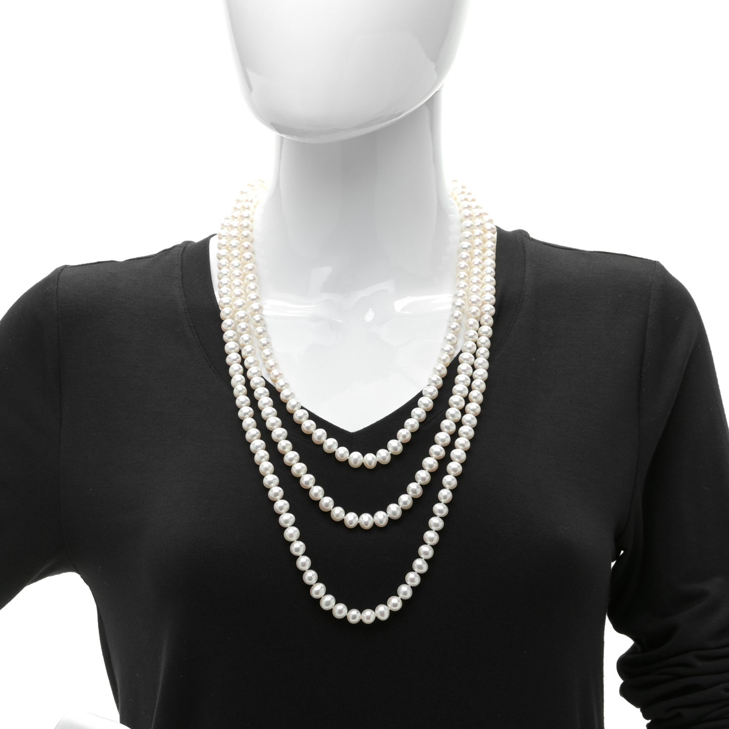 Sterling Silver Pearl 7.5-8mm Ziegfeld Strand Necklace 80"