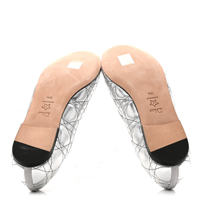 Christian Dior Metallic Lambskin Cannage Pearl Ballet Flats 38.5 Steel 7 of 9
