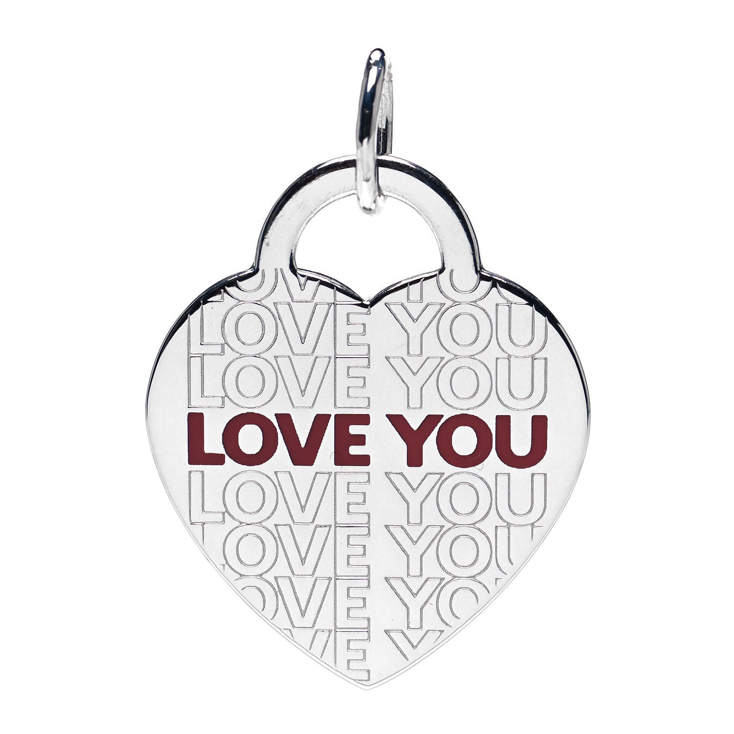 Sterling Silver Enamel LOVE YOU Heart Pendant Red