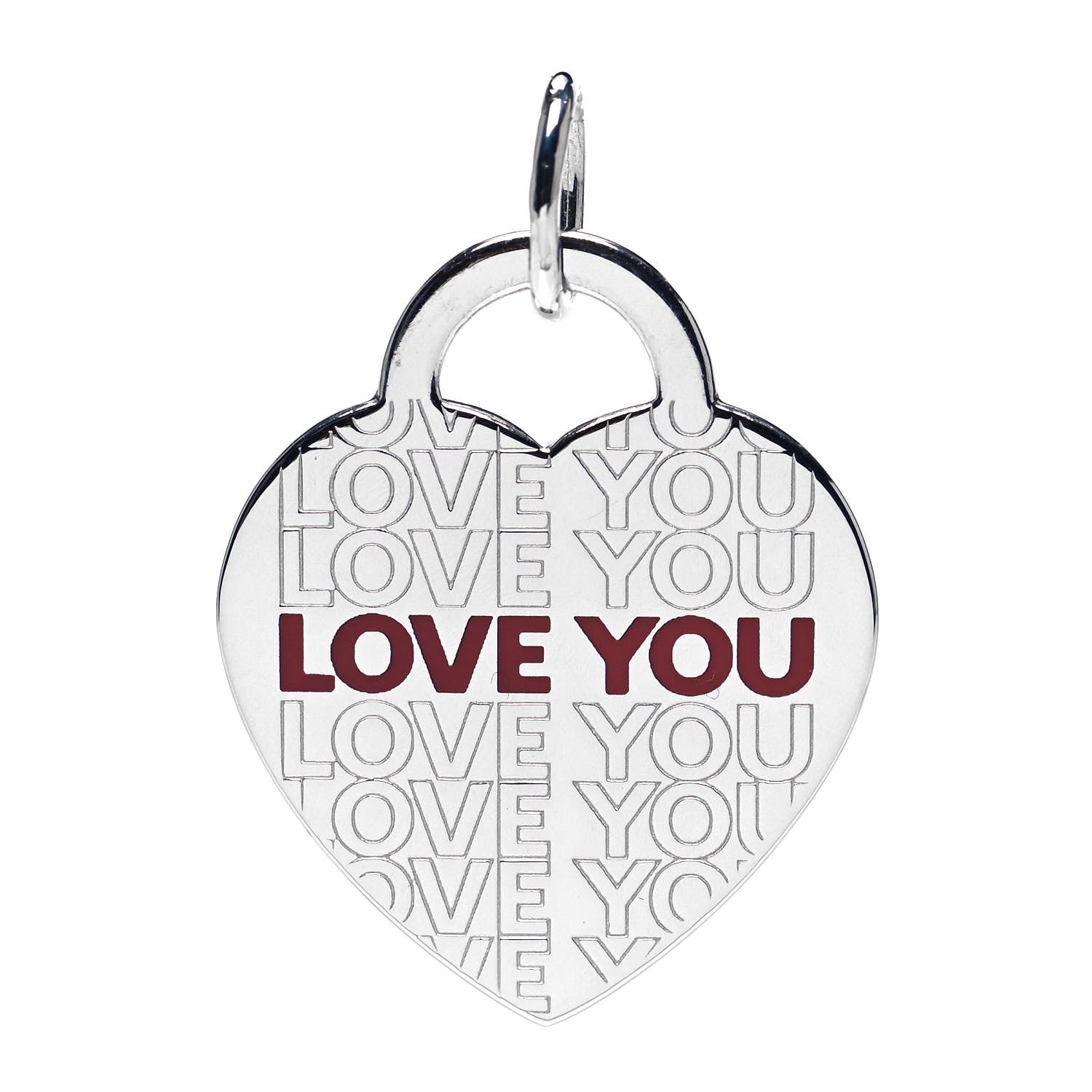Tiffany Sterling Silver Enamel LOVE YOU Heart Pendant Red 1 of 3