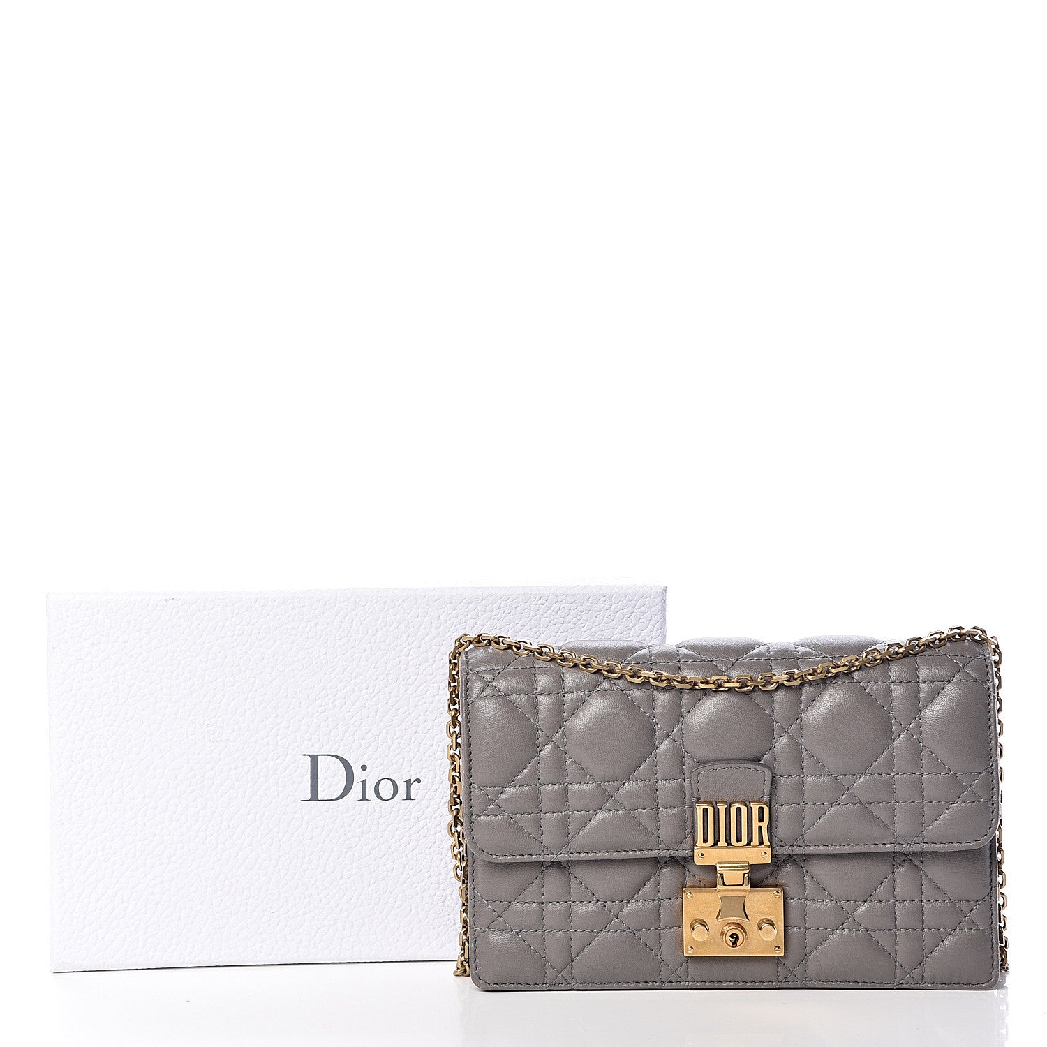 Christian Dior Lambskin Cannage Dioraddict Wallet on Chain Clutch Grey 14 of 14