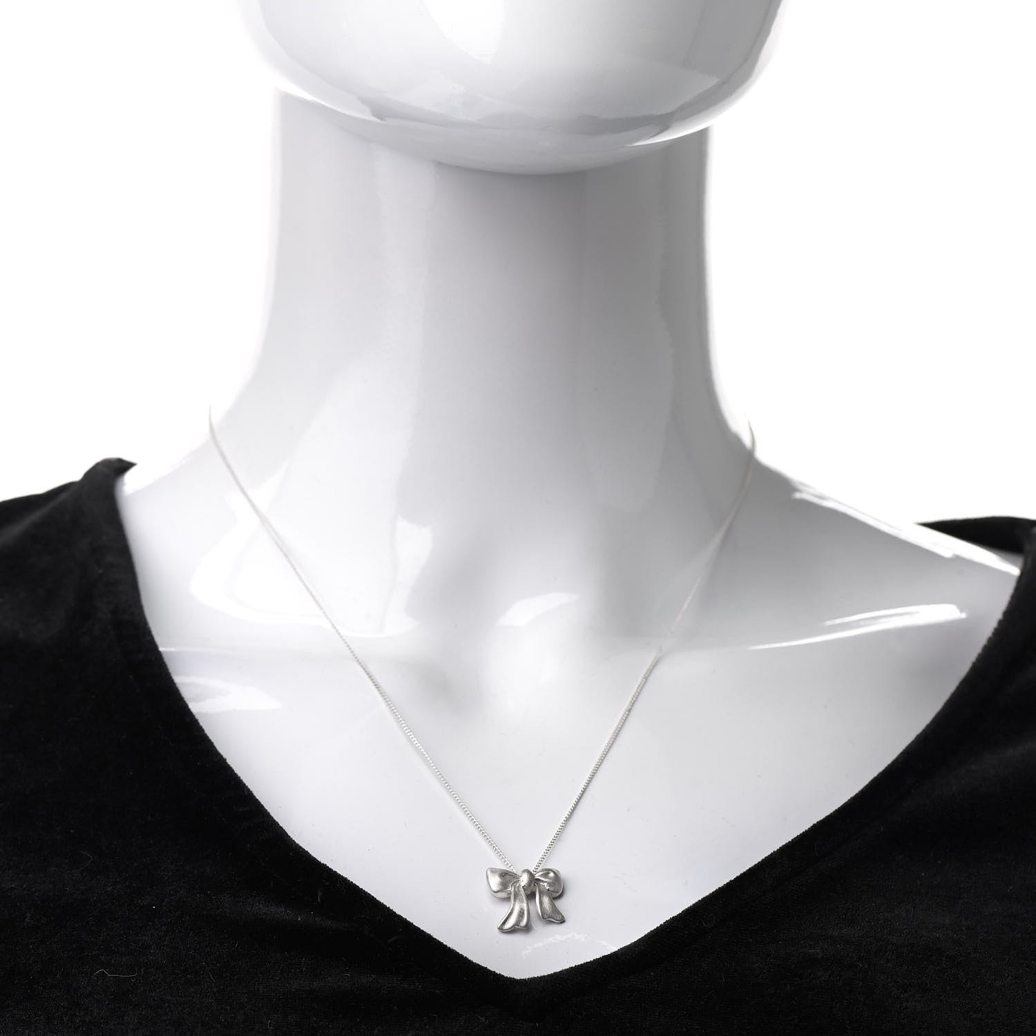 Tiffany Sterling Silver Small Ribbon Pendant Necklace 2 of 7