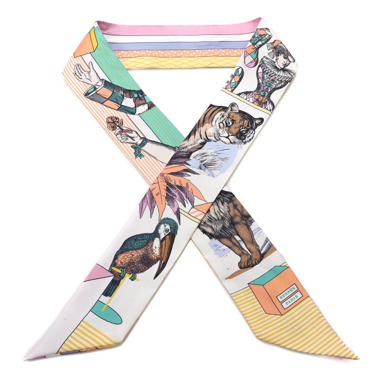 Hermes Silk Twilly Grand Theatre Nouveau White Vert Abricot 1 of 3