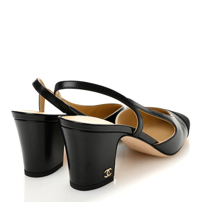 Chanel Goatskin Grosgrain Cap Toe CC Slingback Pumps 37 Black 3 of 8