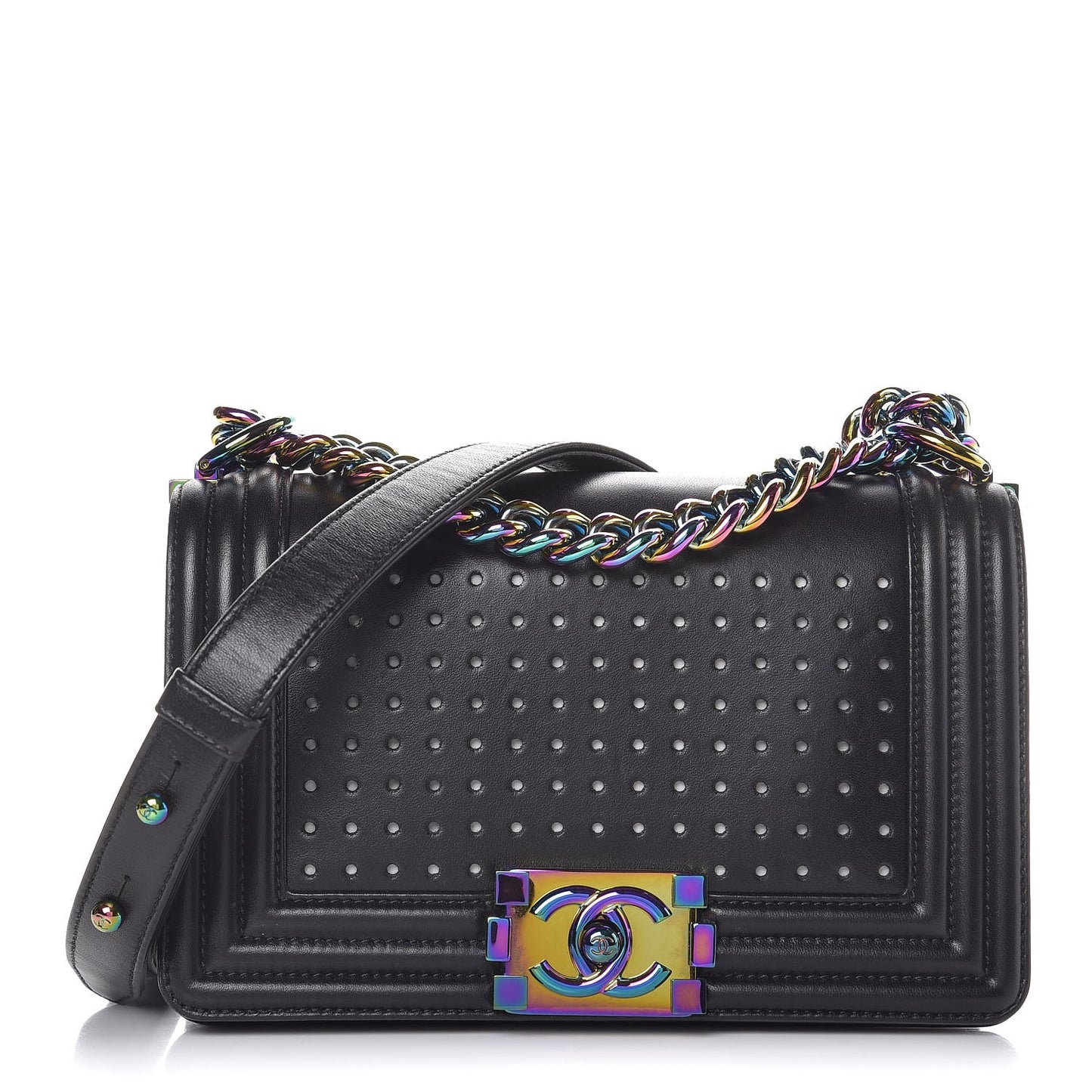 Lambskin LED Iridescent Metal Small Boy Flap Black Multicolor