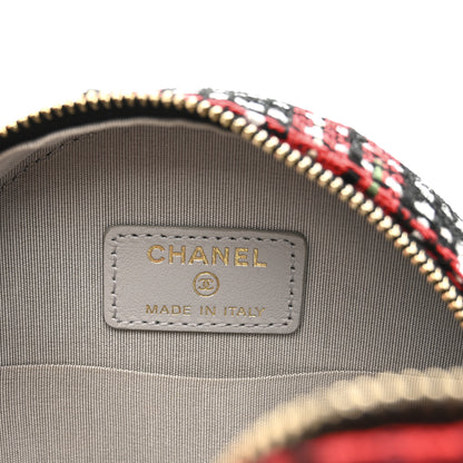 Chanel Tweed Quilted Chanel 19 Round Clutch With Chain  Red Black White Green 6 of 11