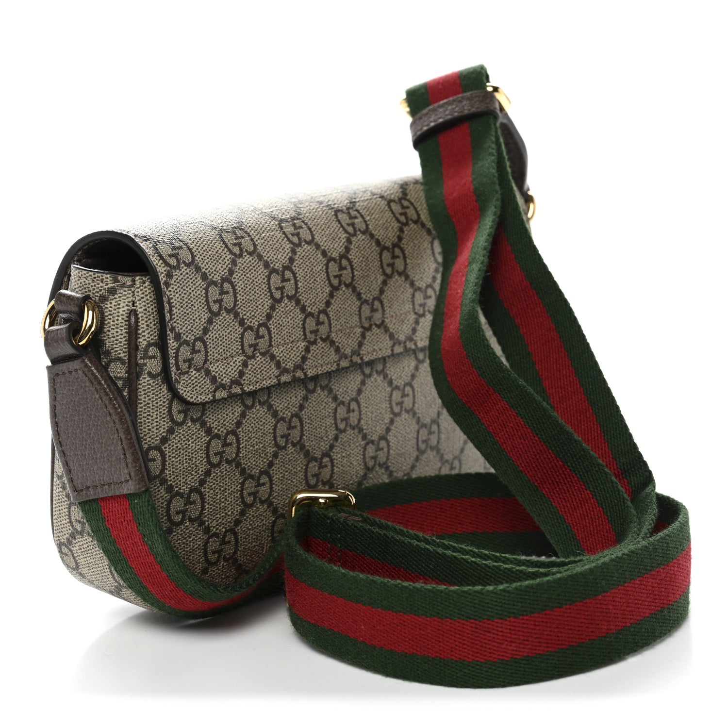 Gucci GG Supreme Monogram Textured Dollar Calfskin Web Mini Ophidia Envelope Shoulder Bag Beige Ebony New Acero 3 of 10