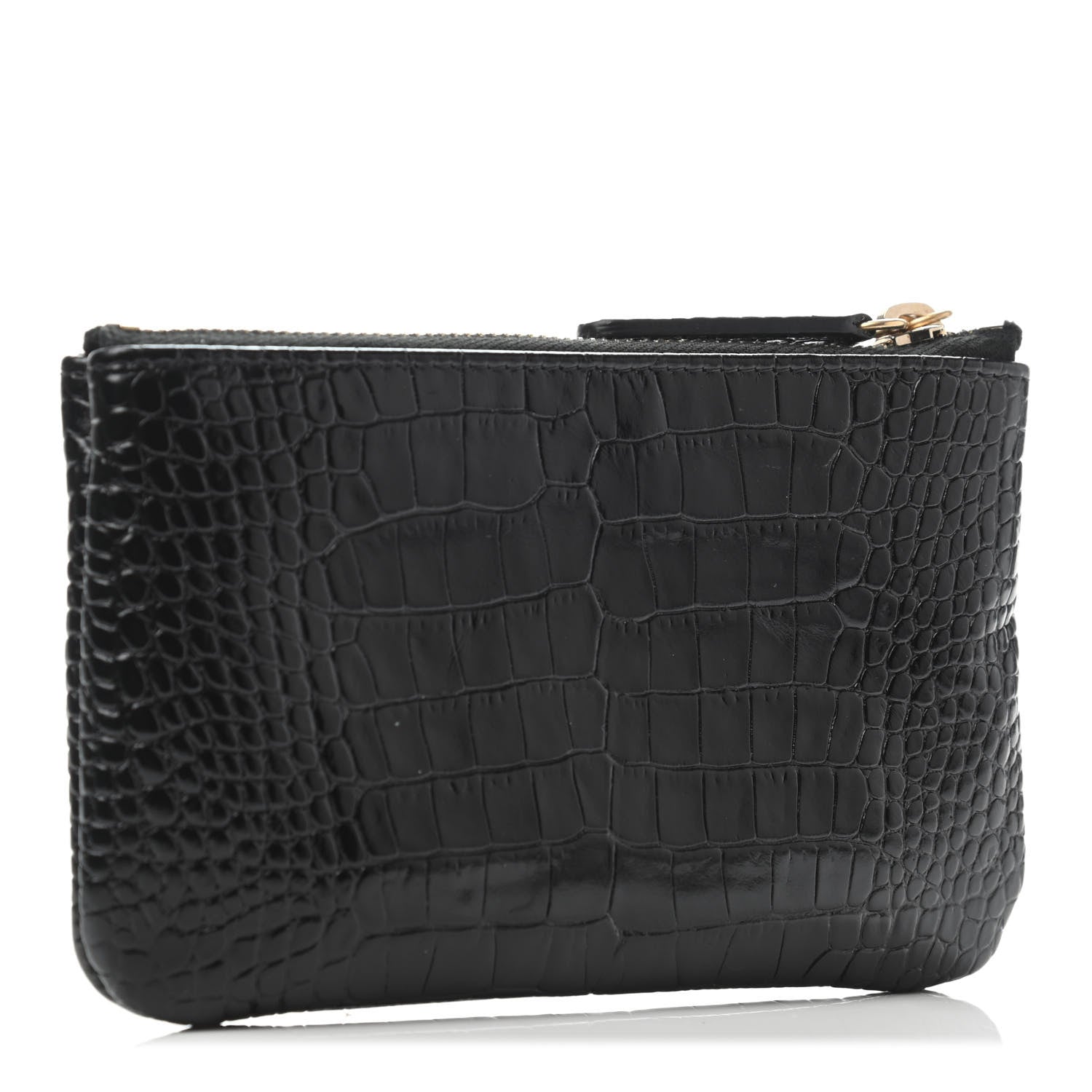 Chanel Calfskin Crocodile Embossed Cocodile Cosmetic Case Black Gold 2 of 4
