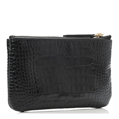 Chanel Calfskin Crocodile Embossed Cocodile Cosmetic Case Black Gold 2 of 4