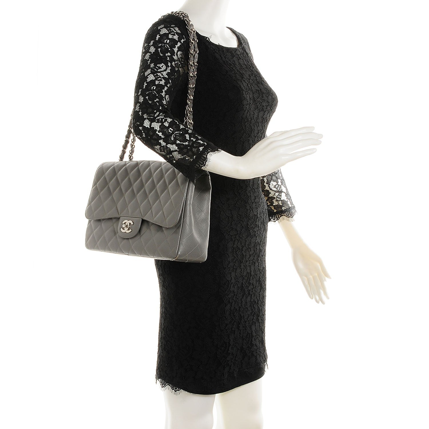 Chanel Caviar Quilted Jumbo Single Flap Grey 2 of 8