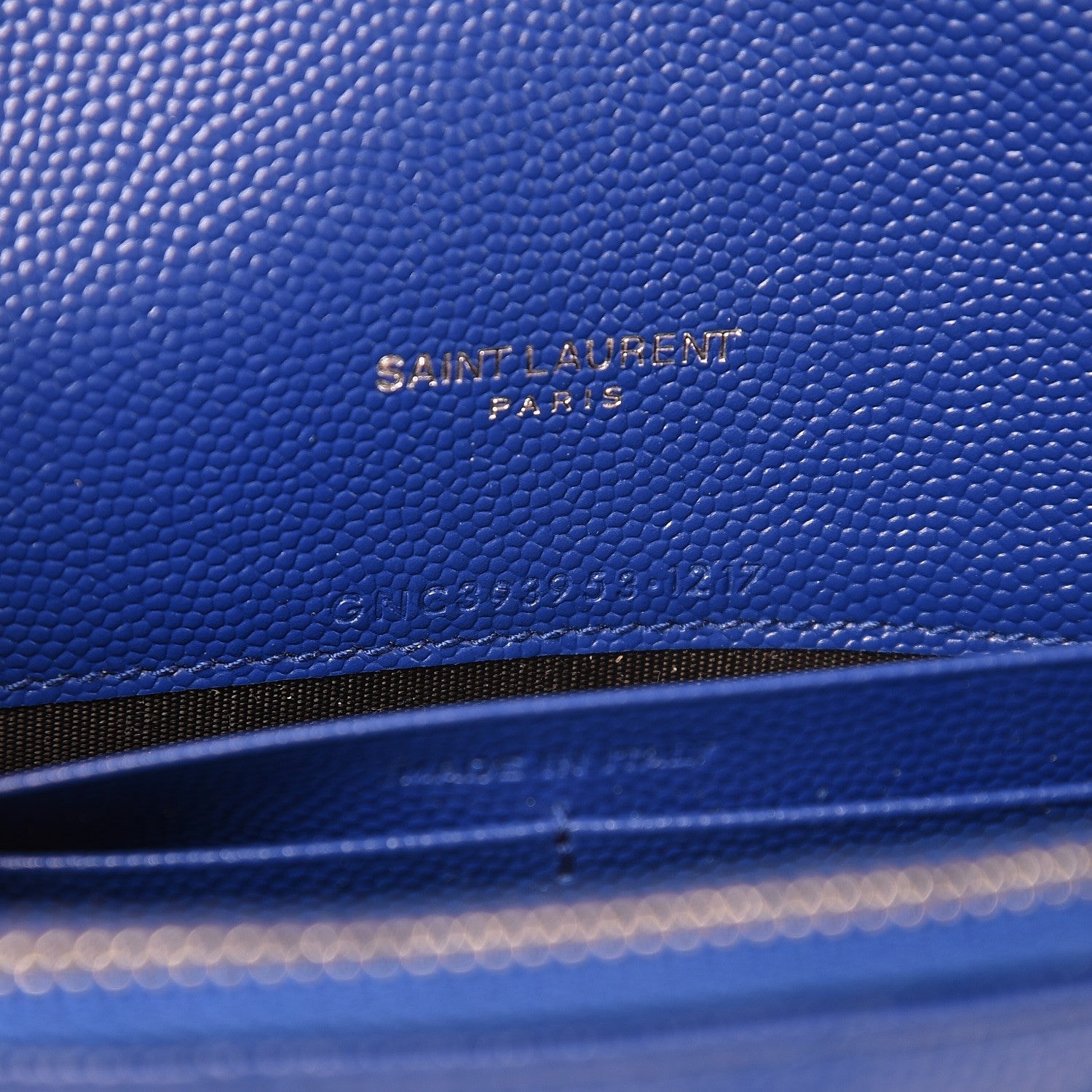 Saint Laurent Grain De Poudre Matelasse Chevron Monogram Envelope Chain Wallet Royal Blue 7 of 8