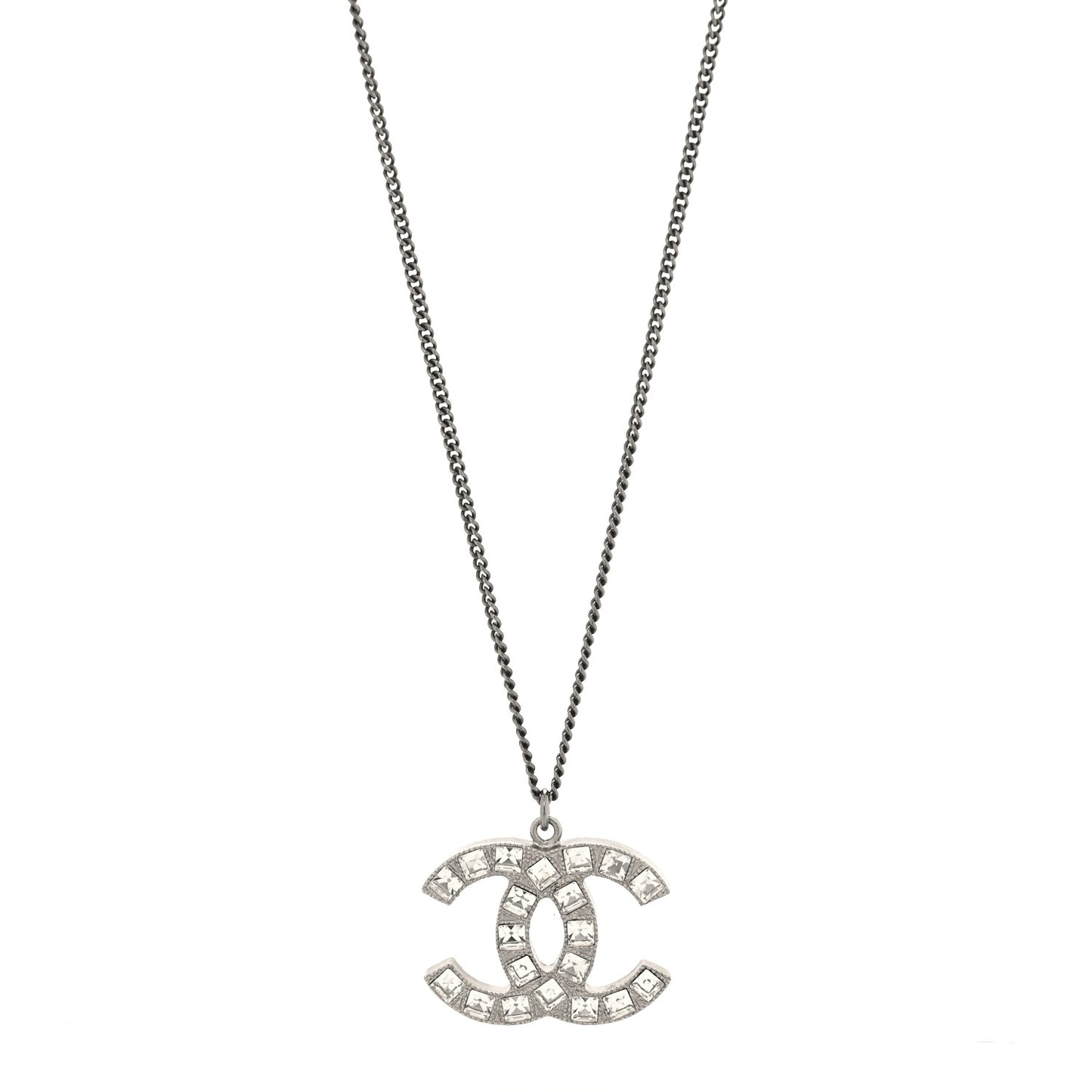 Crystal Baguette CC Necklace Silver