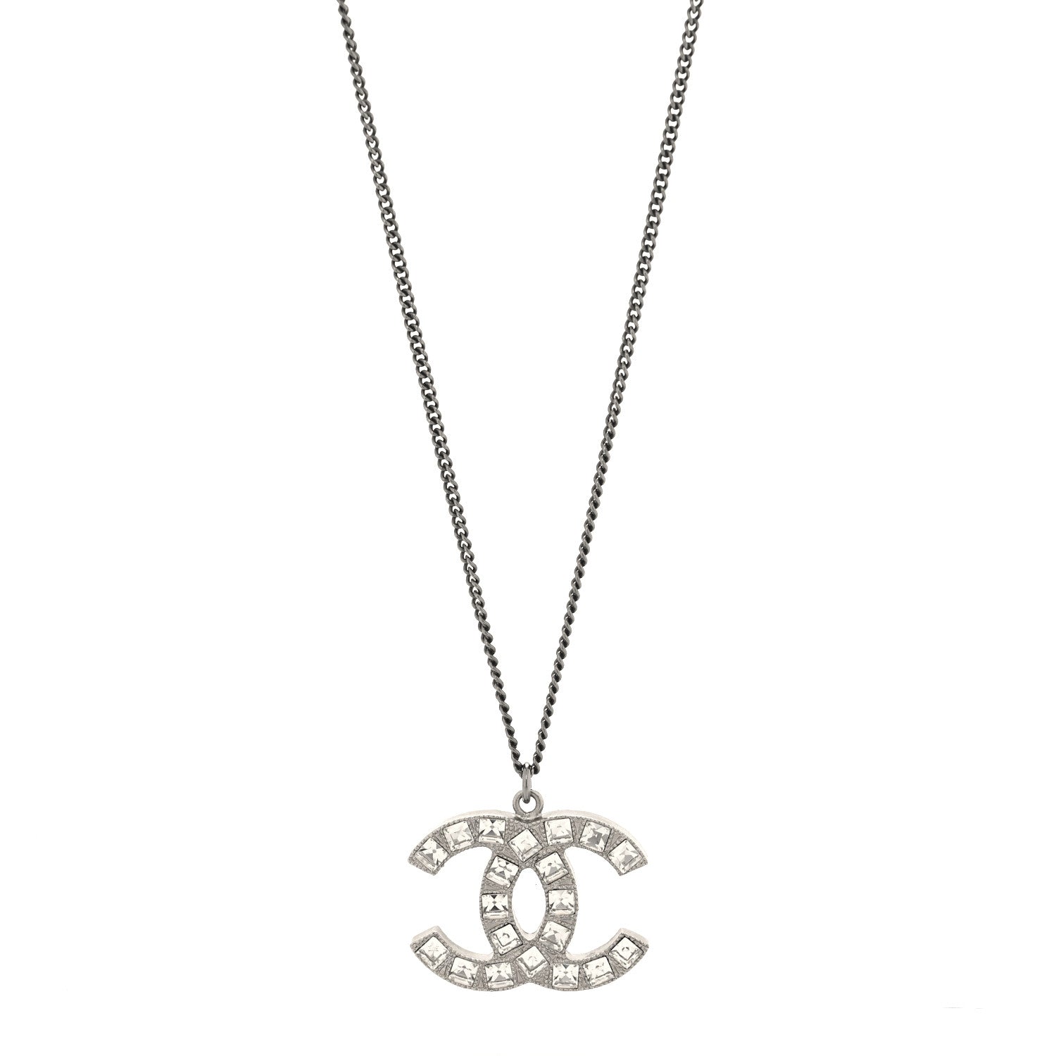 Chanel Crystal Baguette CC Necklace Silver 1 of 5
