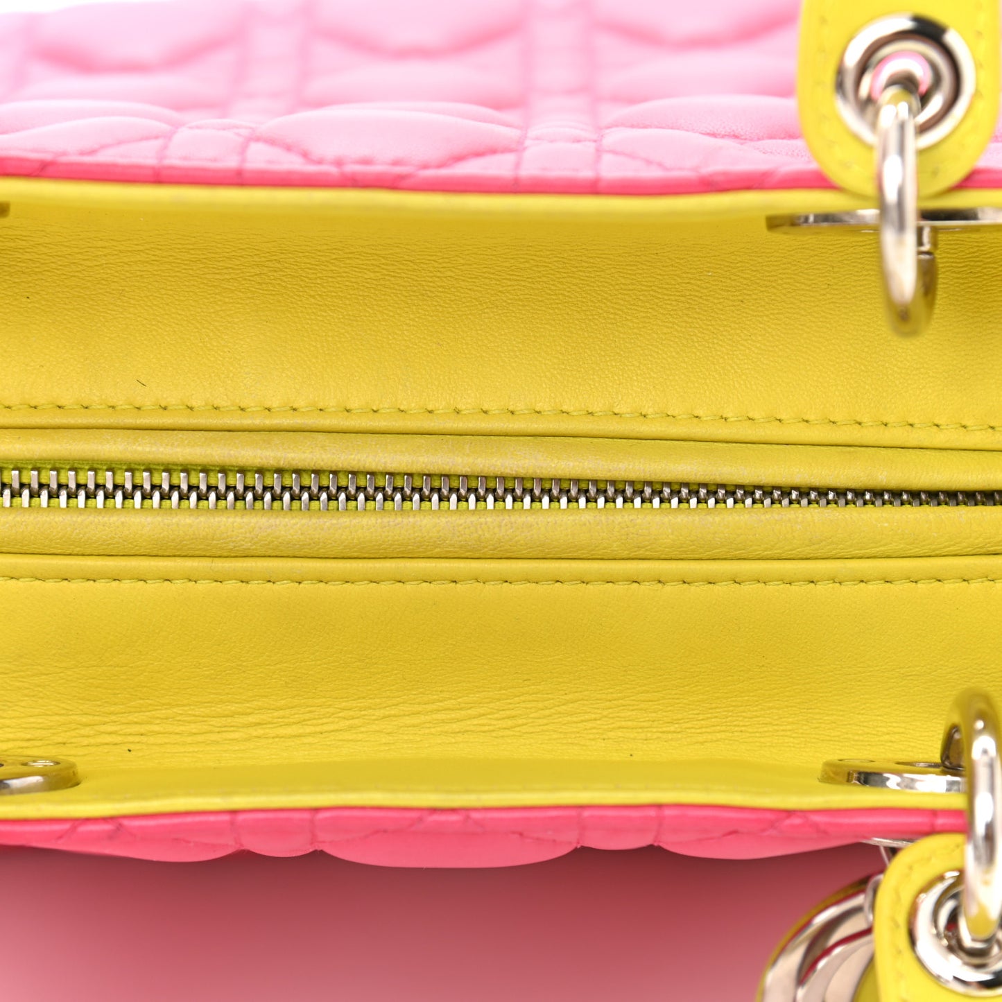 Lambskin Cannage Medium Tri-Color Lady Dior Pink Blue Yellow