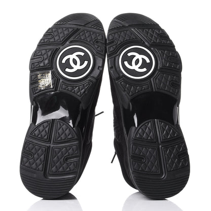 Chanel Nylon Calfskin Suede Calfskin CC Sneakers 38 Black 7 of 11