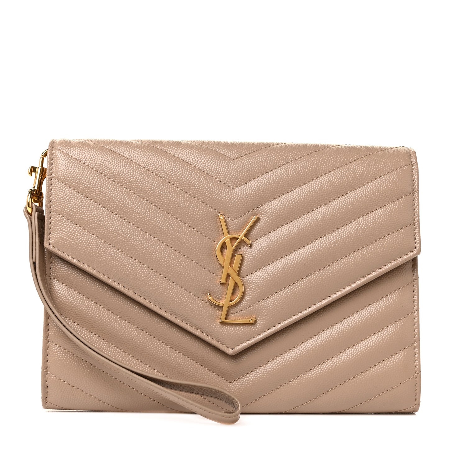 Grain De Poudre Matelasse Chevron Monogram Envelope Clutch Dark Beige