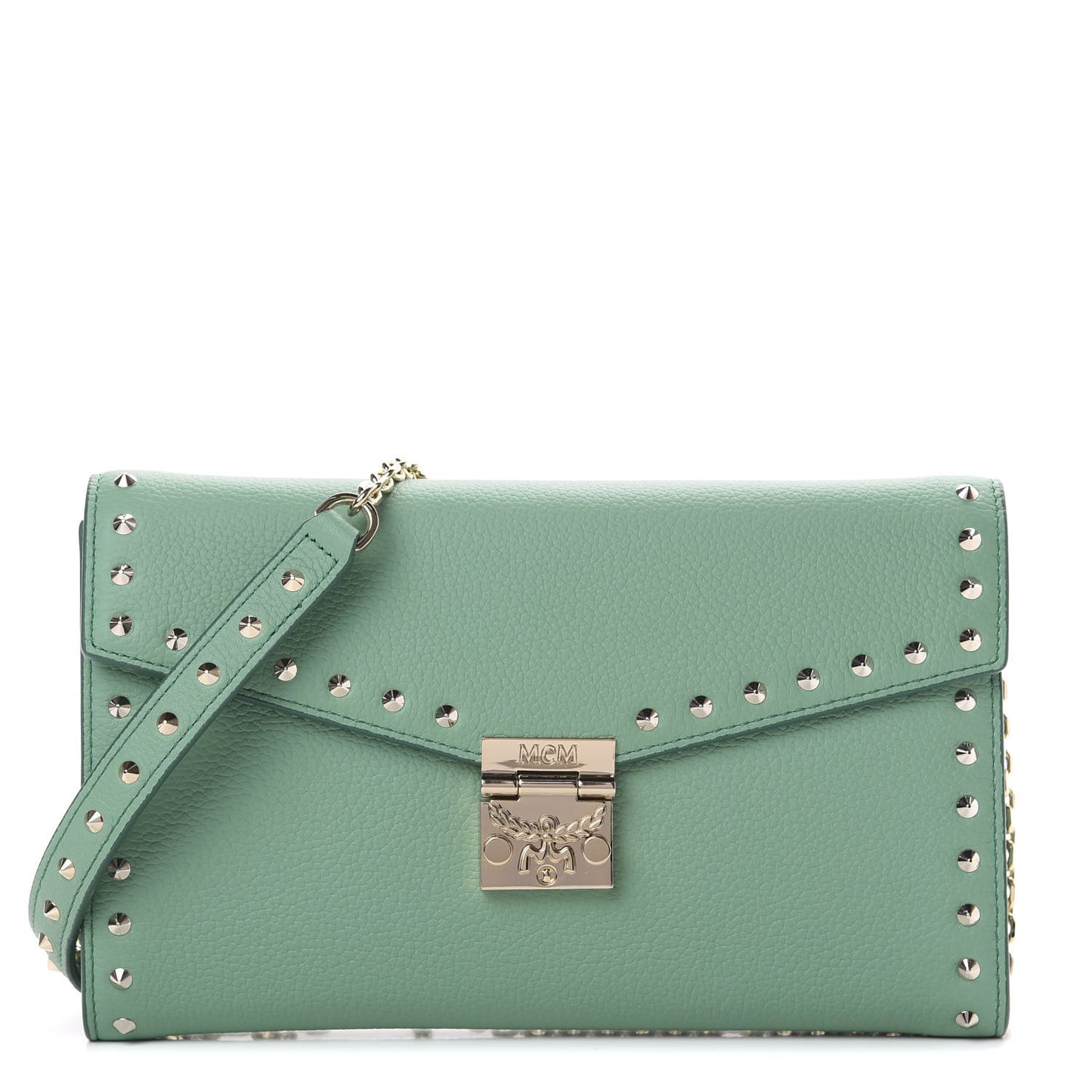 Calfskin Studded Large Crossbody Wallet Mint