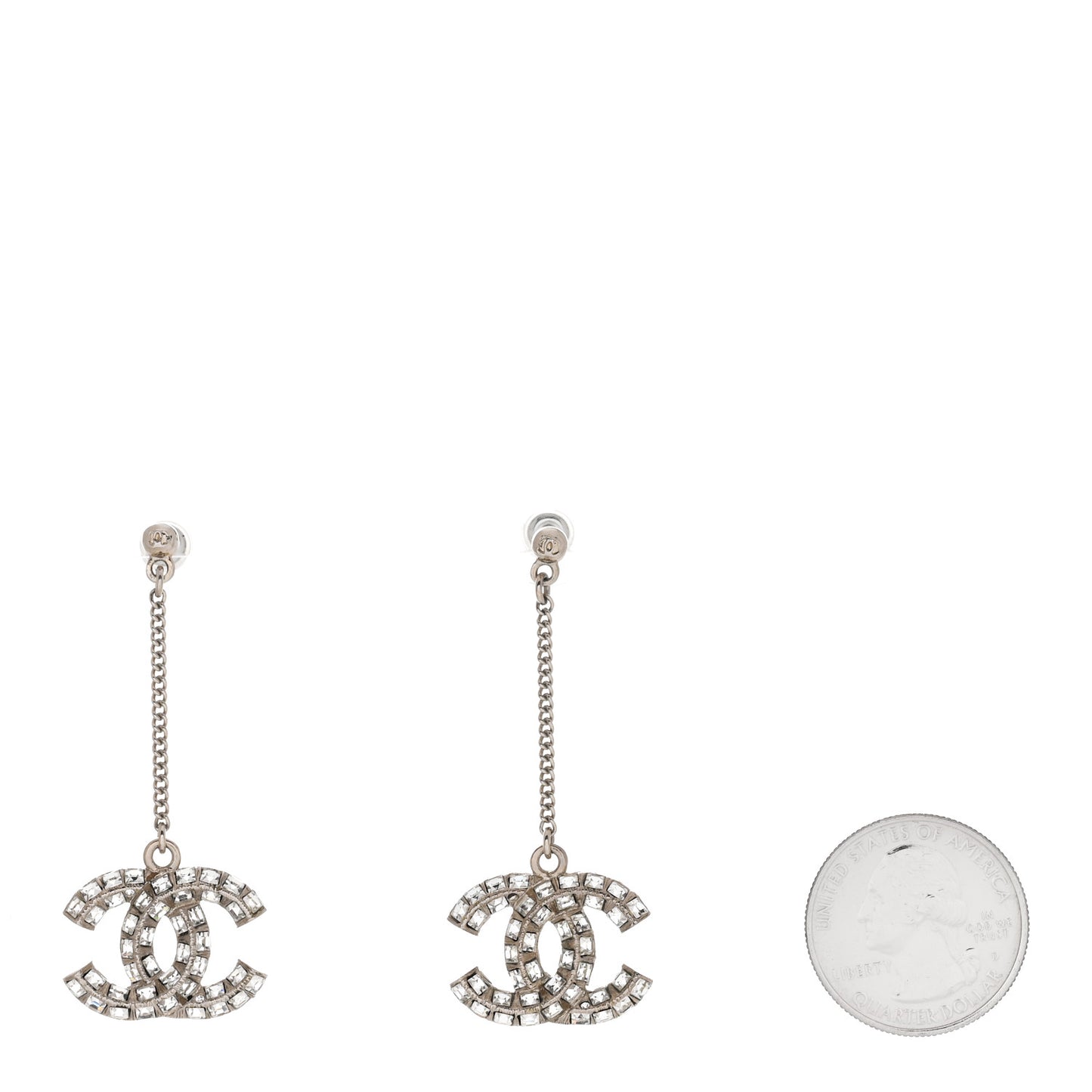 Baguette Crystal CC Drop Earrings Silver