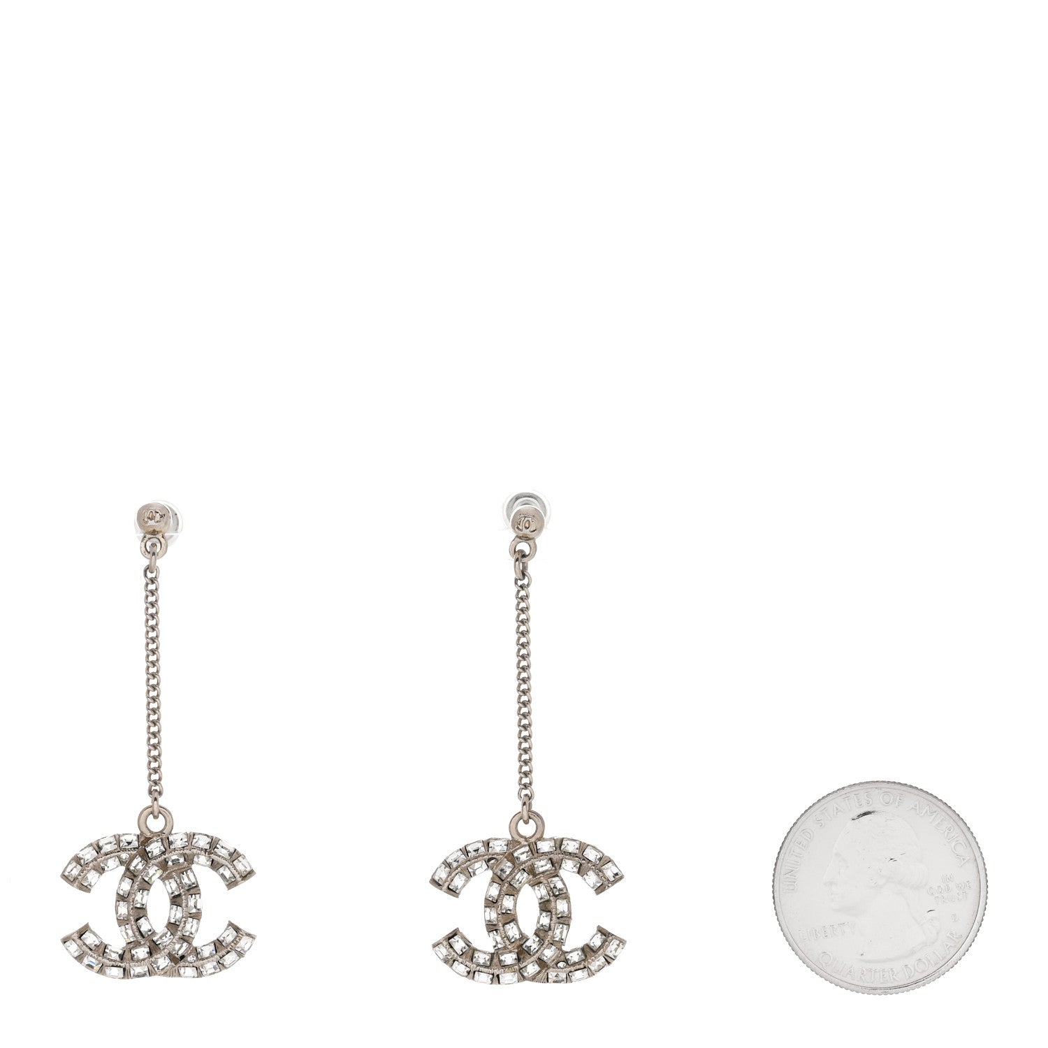 Chanel Baguette Crystal CC Drop Earrings Silver 2 of 3