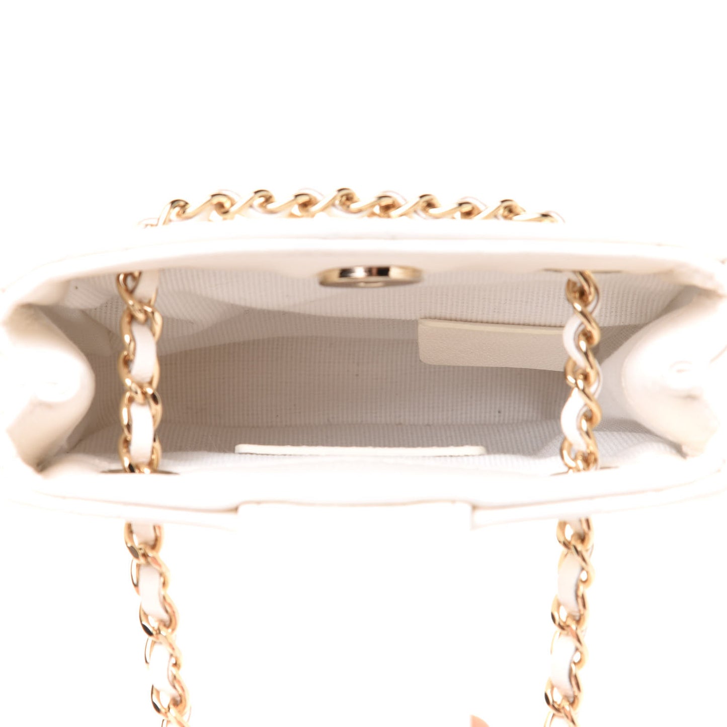 Lambskin Quilted Tiny Shopping Clutch With Chain White